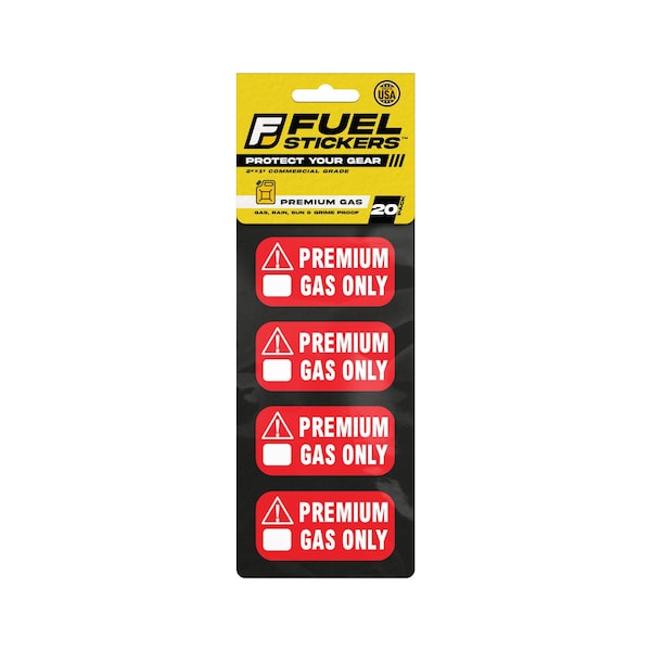 Premium Gas Only Sticker, High Octane Warning Label 91, 93 octane: Hvy-Dty, 2''x1'', 20PK